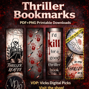 Printable Thriller & Psychological Thriller Bookmarks  DIY Horror Book Accessories  Instant Digital Download (2x6 inch)