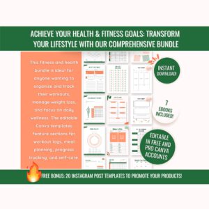 DFY Fitness & Health eBook Bundle with PLR MRR  7 Editable Canva Templates to Resell